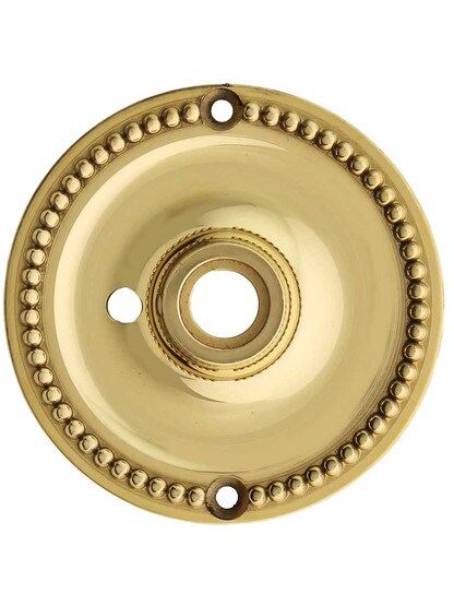 Beaded Brass Rosette for Pre-Drilled Doors - 3 1/4 inch Diameter in Un-Lacquered Brass.